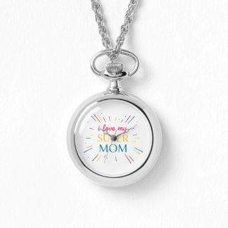 Elegant Vintage Silver I Love My Super Mom Pocket  Horloge