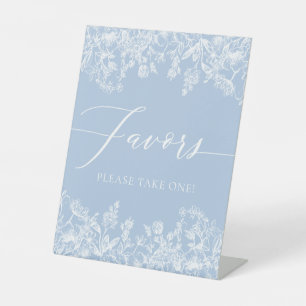 Elegant Vintage Stofblauw Bloem Motief Bruiloft Fa Reclamebord Met Voetstuk