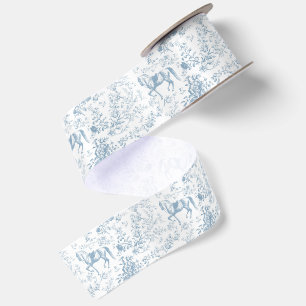 Elegant Vintage Stofblauw Paard Bloemmotief Satijnen Lint