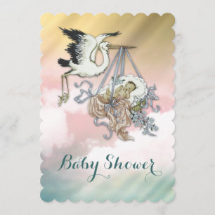 Elegant Vintage Stork Baby shower Kaart