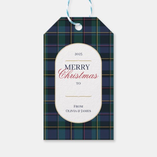 Elegant vintage Tartan Plaid Christmas gift tag Cadeaulabel (Voorkant)