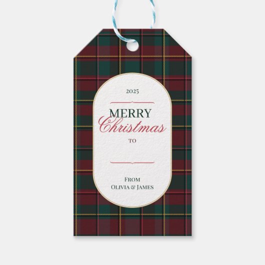 Elegant vintage Tartan Plaid Christmas gift tag Cadeaulabel (Voorkant)