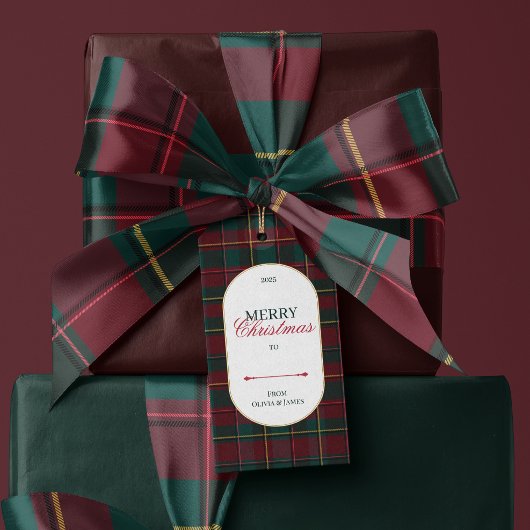 Elegant vintage Tartan Plaid Christmas gift tag Cadeaulabel