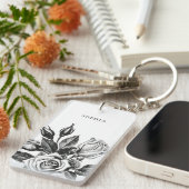 Elegant Vintage Tea Rozen | Zwart-wit Sleutelhanger (Voorkant Rechts)