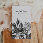 Elegant Vintage Tea Rozen | Zwart-wit Visitekaartje<br><div class="desc">Deze trendy en stijlvolle visitekaartjes zijn voorzien van een  zwarte illustratie van een Victoriaans thee-roos,  en van jouw naam en andere informatie in overeenkomende tekst.</div>