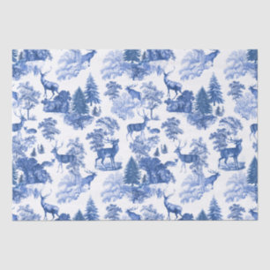 Elegant Vintage Toile Blue Deer in Woodland Tissuepapier