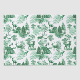 Elegant Vintage Toile Green Deer in Woodland Tissuepapier