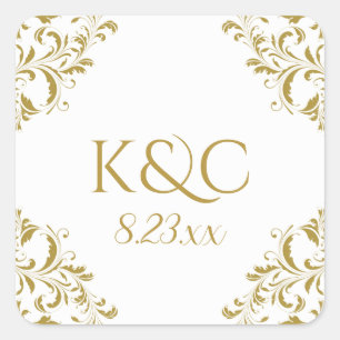 Elegant Vintage Trouwlabel   Nadine - Goud 2 Vierkante Sticker