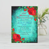 Elegant Vintage Turquoise Wedding Jubileum Kaart (Staand voorkant)