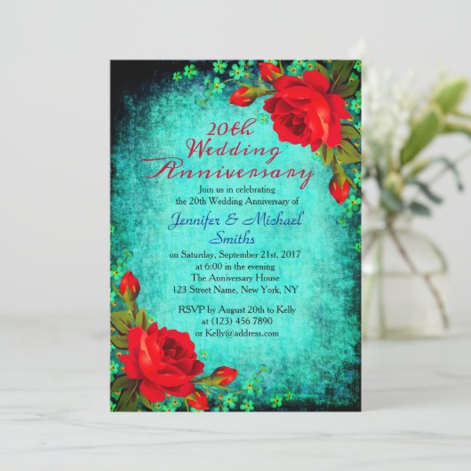 Elegant Vintage Turquoise Wedding Jubileum Kaart (Staand voorkant)