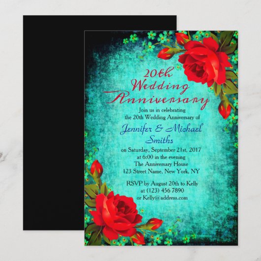 Elegant Vintage Turquoise Wedding Jubileum Kaart (Voorkant / Achterkant)