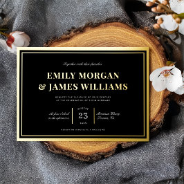 Elegant Vintage Type Frame Black Wedding Gold Folie Uitnodiging