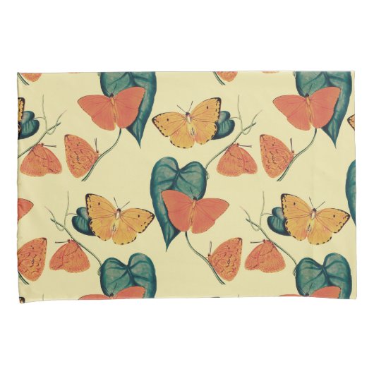 Elegant Vintage Vlinders en Bladeren Patroon | Kussensloop (Voorkant-Rechts)