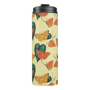 Elegant Vintage Vlinders en Bladeren Patroon Thermosbeker