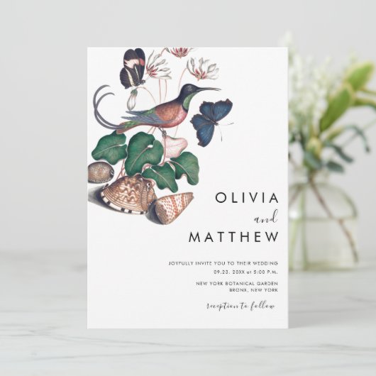 Elegant vintage vogel botanische bruiloft kaart (Staand voorkant)