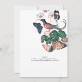 Elegant vintage vogel botanische bruiloft kaart (Achterkant)