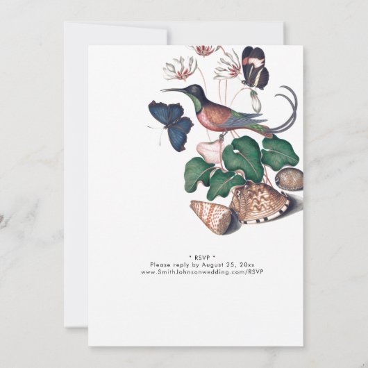 Elegant vintage vogel botanische bruiloft kaart (Achterkant)