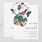 Elegant vintage vogel botanische bruiloft kaart (Voorkant / Achterkant)