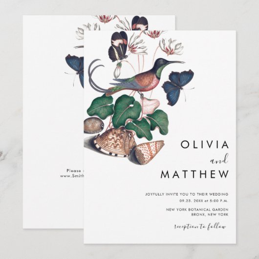 Elegant vintage vogel botanische bruiloft kaart (Voorkant / Achterkant)