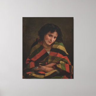 Elegant Vintage Vrouwportret met Gestreepte Sjaal Canvas Afdruk