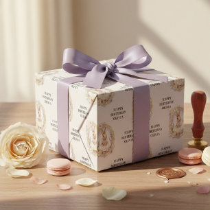 Elegant Vintage Waterverf Konijn Verjaardag Cadeaupapier