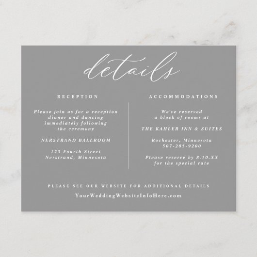 Elegant Vintage Wedding Details Kaart Grijs (Voorkant)