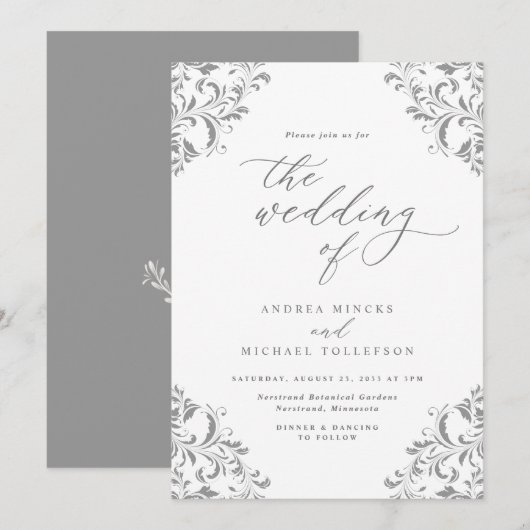 Elegant Vintage Wedding Gray Silver Kaart (Voorkant / Achterkant)