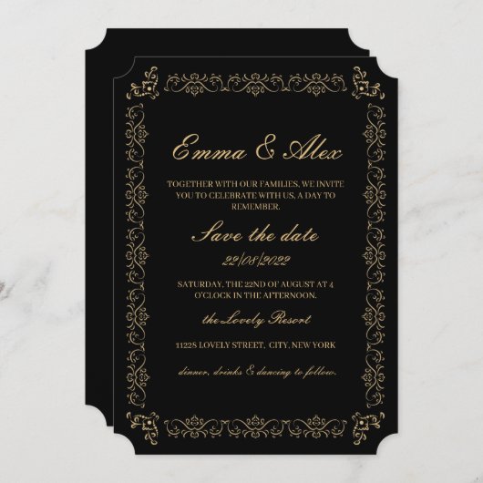 Elegant Vintage Wedding Invitation Kaart (Voorkant / Achterkant)