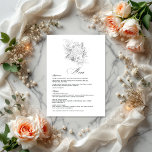 Elegant Vintage Wedding Menu<br><div class="desc">Dit elegante vintage huwelijksmenu is voorzien van een gedetailleerde zwart-witte bloemenillustratie en klassieke kalligrafie-stijl typografie. Perfect voor tijdloze bruiloften,  dit menu voegt sophisticatie en charme toe aan uw speciale dag. Volledig aanpasbaar met uw menudetails.</div>