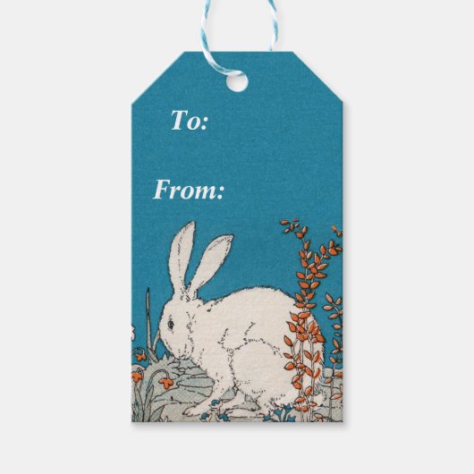 Elegant Vintage White Rabbit Flowers Cadeaulabel (Voorkant)