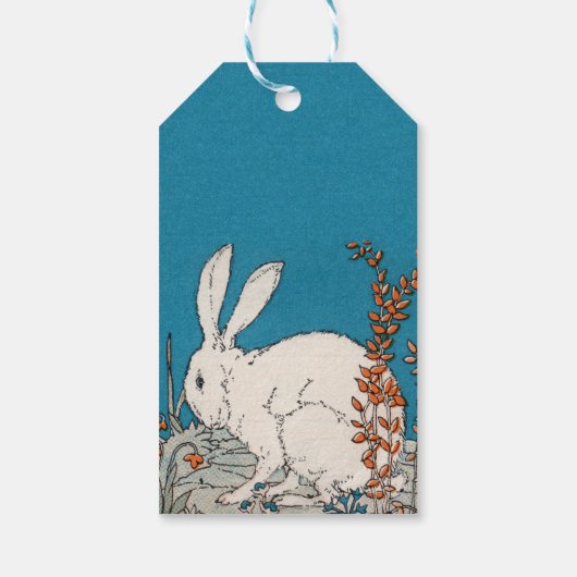 Elegant Vintage White Rabbit Flowers Cadeaulabel (Achterkant)