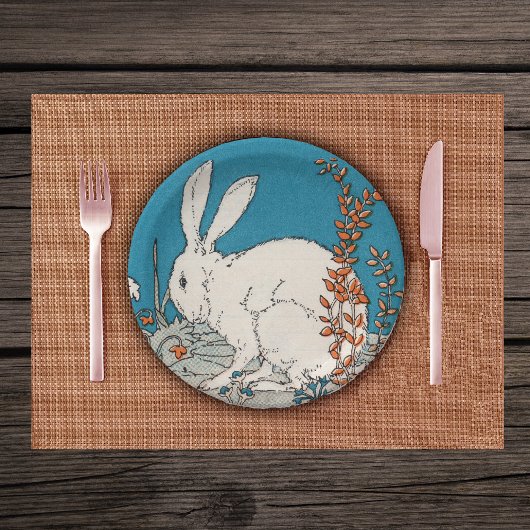 Elegant Vintage White Rabbit Flowers Papieren Bordje