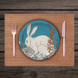Elegant Vintage White Rabbit Flowers Papieren Bordje