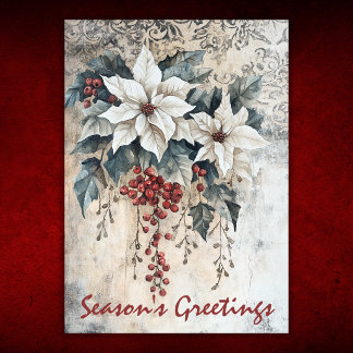 Elegant Vintage Witte Poinsettia Kerstmis Feestdagen Kaart