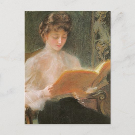 Elegant Vintage Woman Reading Teodor Axentowicz Briefkaart (Voorkant)
