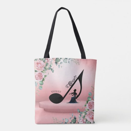 Elegant Viola Player Pink Floral Violist Music Tote Bag (Achterkant)