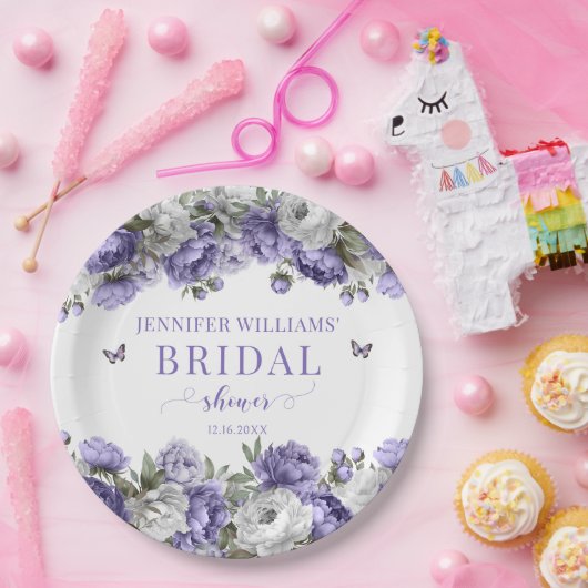 Elegant violet bloemenpapier vrijgezellenfeest bor papieren bordje (Feest)