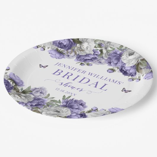 Elegant violet bloemenpapier vrijgezellenfeest bor papieren bordje (Gekanteld)