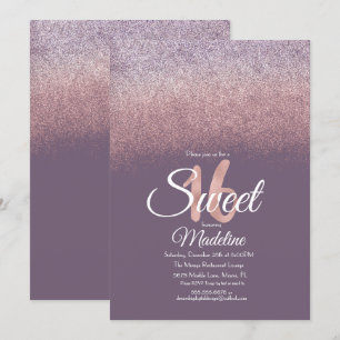Elegant Violet Blush Pink Ombre Glitter Sweet 16 Kaart