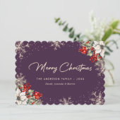 Elegant Violet Botanical Snowflake Christmas Card Feestdagenkaart (Staand voorkant)