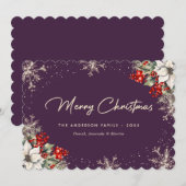 Elegant Violet Botanical Snowflake Christmas Card Feestdagenkaart (Voorkant / Achterkant)