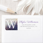 Elegant Violet & Champagne Glitter Monogram Etiket (Insitu)