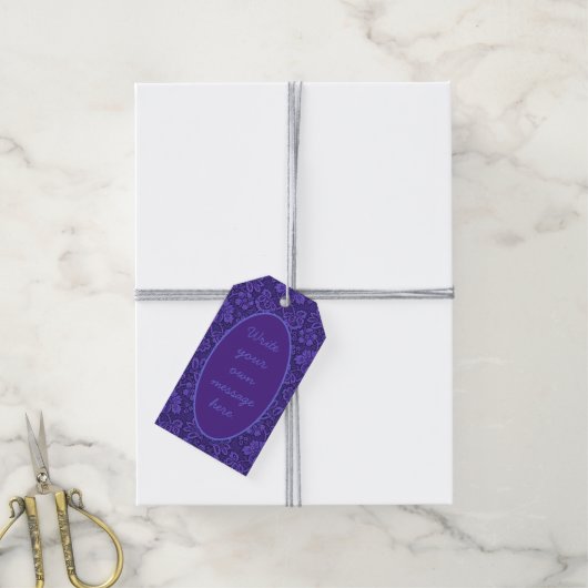 Elegant Violet Damask - aangepaste tekst Cadeaulabel (Met Touw)