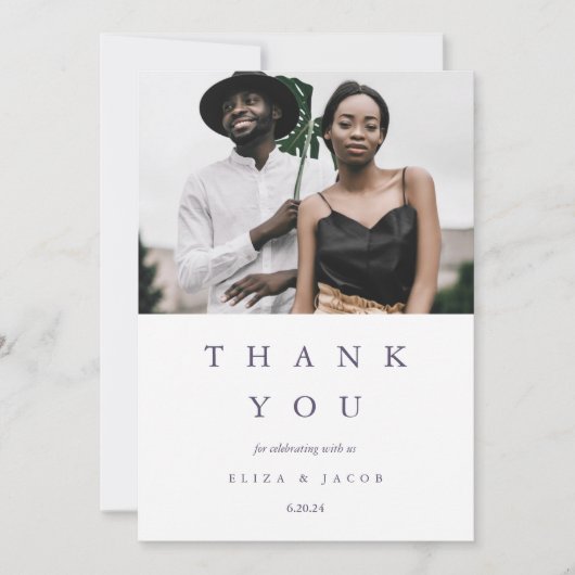 Elegant Violet Een foto bruiloft Bedankkaart (Voorkant)