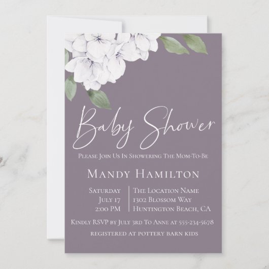 Elegant Violet Floral Baby shower Uitnodiging (Voorkant)