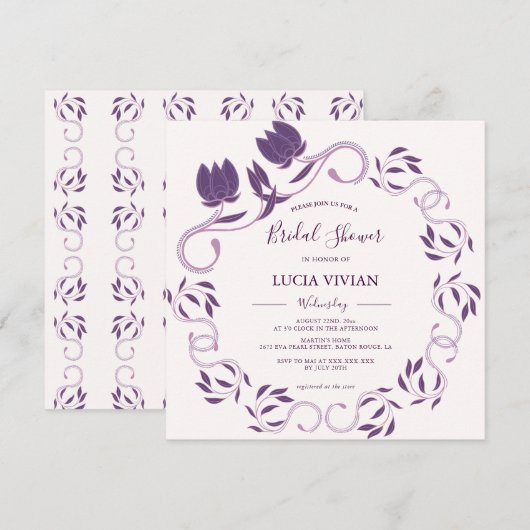 Elegant Violet Floral Bridal Shower Save The Date (Voorkant / Achterkant)
