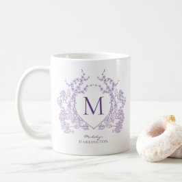 Elegant  Violet Floral Crest Monogram Koffiemok