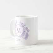 Elegant  Violet Floral Crest Monogram Koffiemok (Voorkant links)