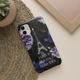 Elegant Violet Floral Paris Eiffel Tower Quote iPhone 16 Hoesje