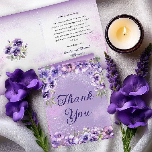 Elegant Violet Floral Wedding  Bedankkaart